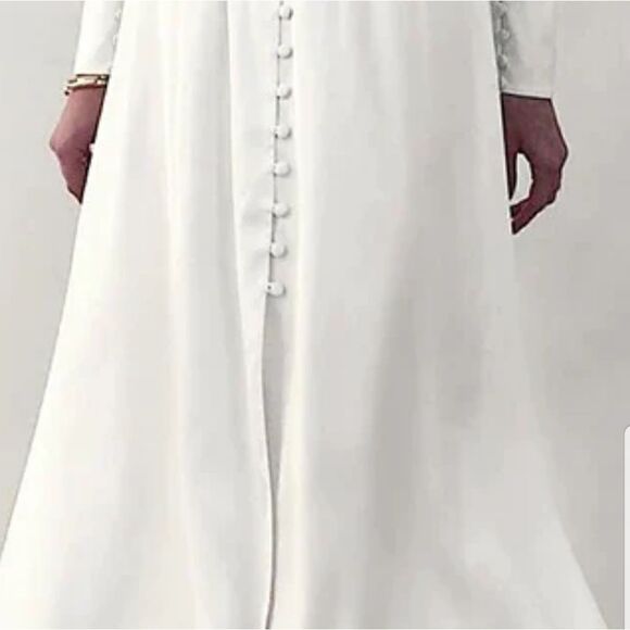 Spring Women White Dress V-neck Lantern Sleeve Dress Slim Solid Dress Mid-nwot - Picture 5 of 15